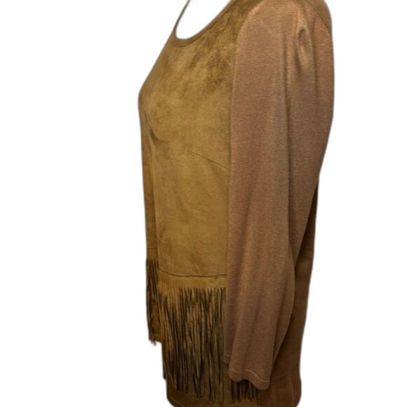 INC International Concepts Women's Faux Tan Suede Fringe Sweater - Picture 3 of 7